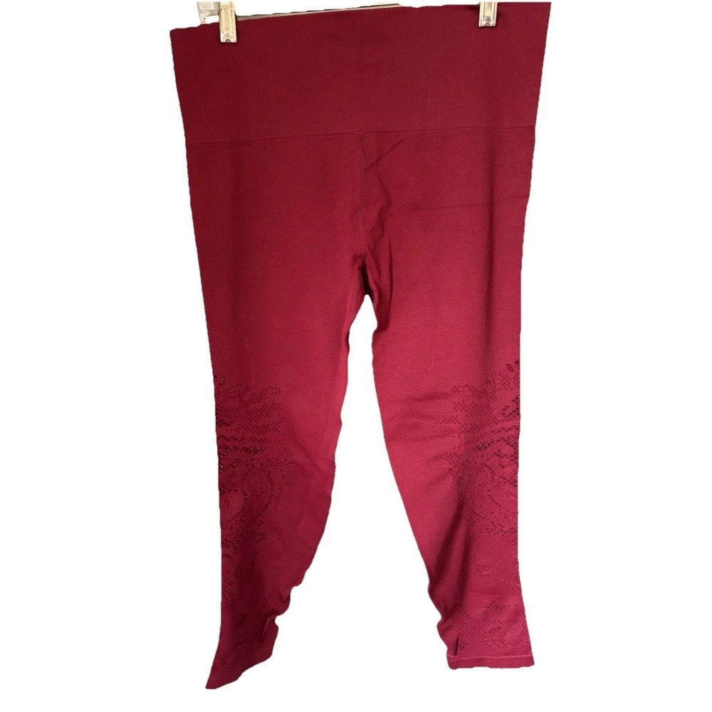 Ideology Womens Cropped Stretchy Leggings L Maroon Cutout Mesh Sides 23.5"inseam